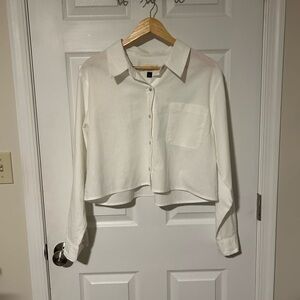 Cropped white button up